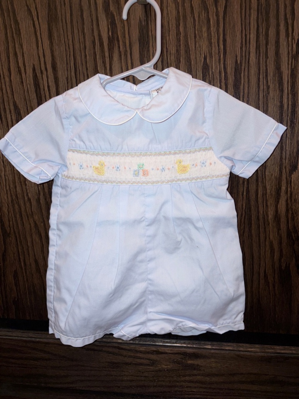 Nursery Rhyme Light Blue Smocked Button-Down One-Piece